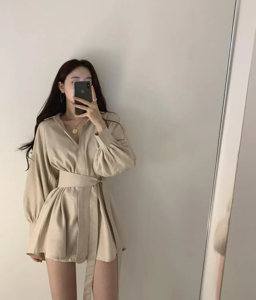 Women 2-Piece Sleeve Shirt & Shorts Set Beige Mid-Length — feature 23