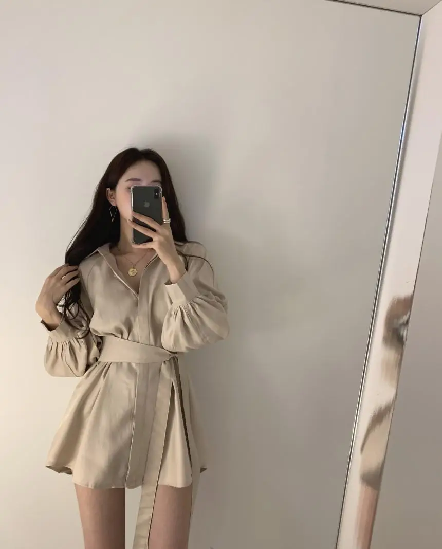 Women 2-Piece Sleeve Shirt & Shorts Set Beige Mid-Length — feature 25