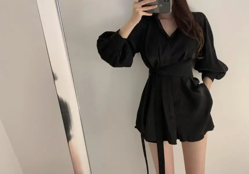 Women 2-Piece Sleeve Shirt & Shorts Set Beige Mid-Length — feature 26