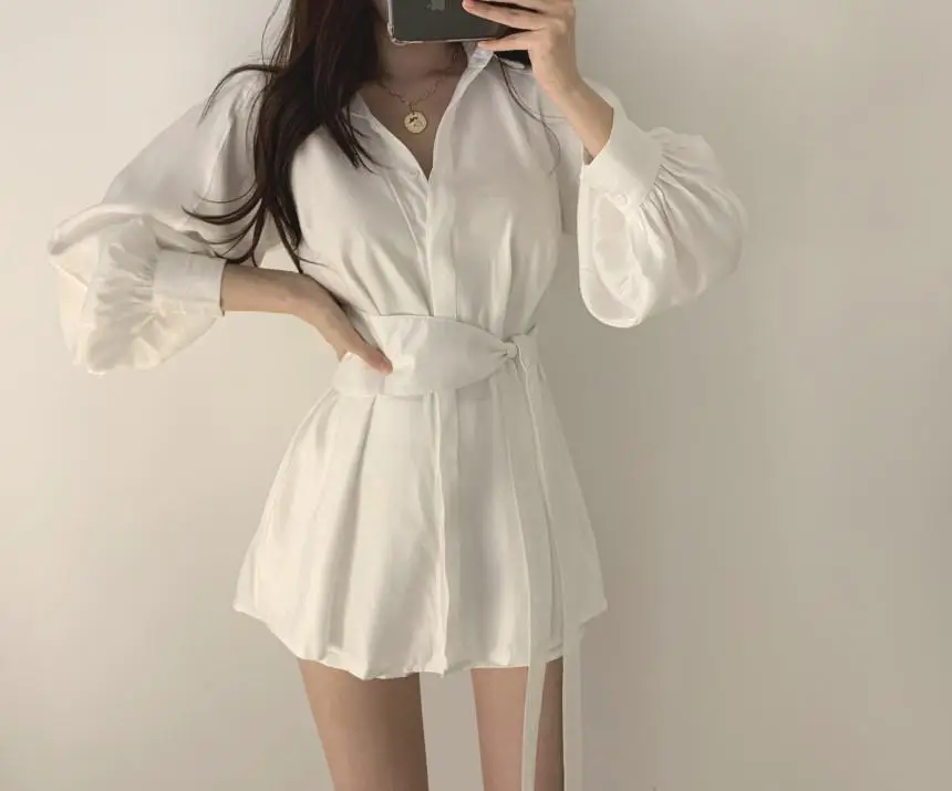 Women 2-Piece Sleeve Shirt & Shorts Set Beige Mid-Length — feature 3