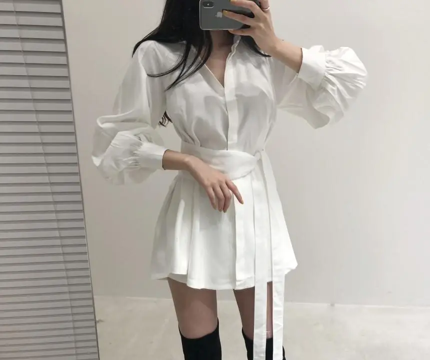 Women 2-Piece Sleeve Shirt & Shorts Set Beige Mid-Length — feature 9
