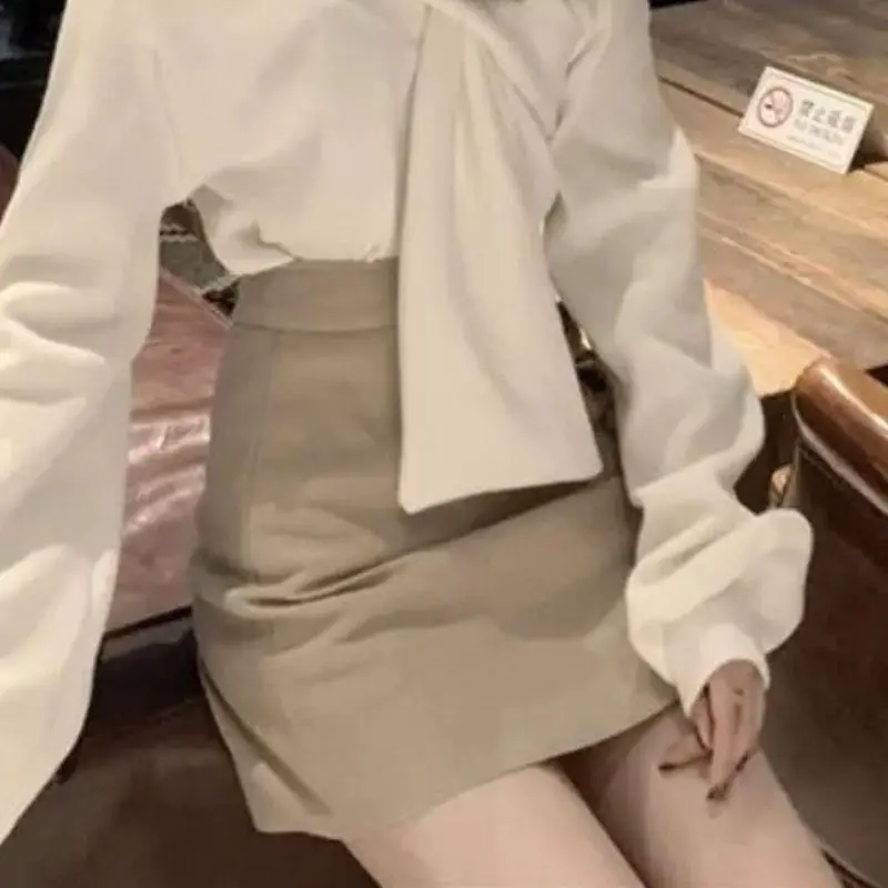 Women Long Sleeve V Neck Knit Top Set White - Image 6