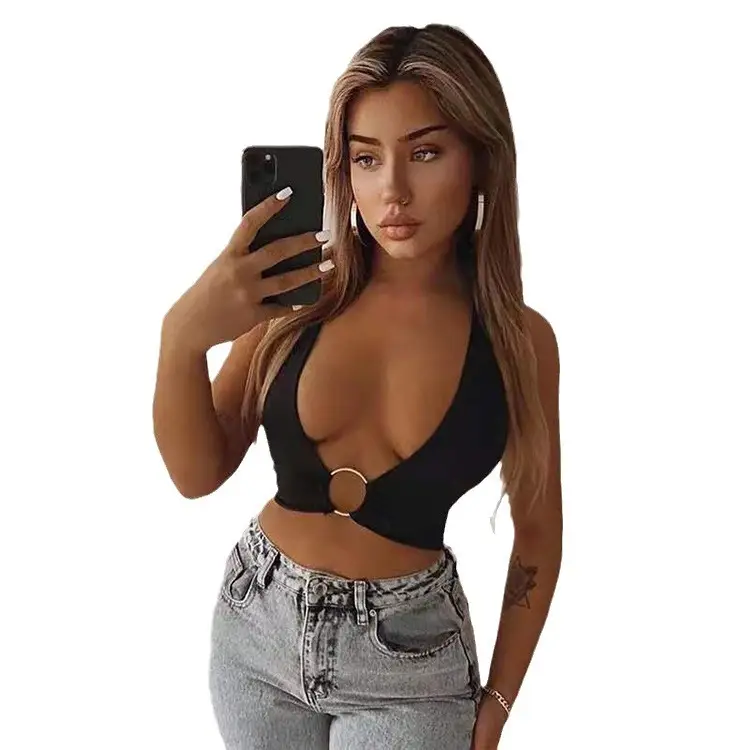 Cross-Border Pure Color Waistless V Neck Chest Circle Vests