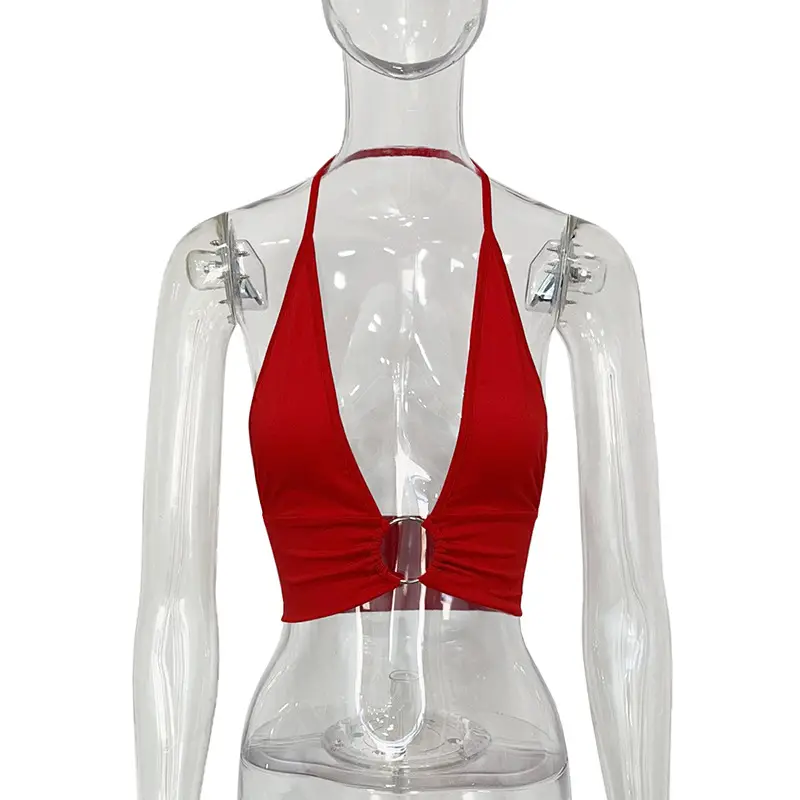 Cross-Border Pure Color Waistless V Neck Chest Circle Vests — feature 6