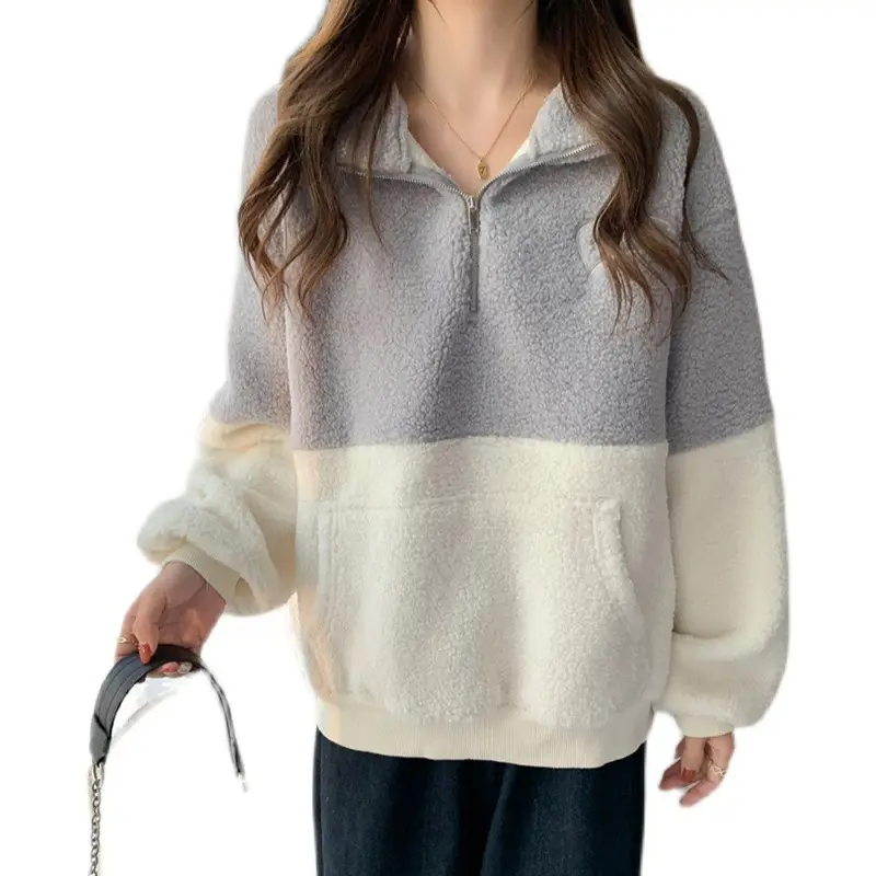 Women's Navy White Fleece Half Zip Sweatshirt - Image 6