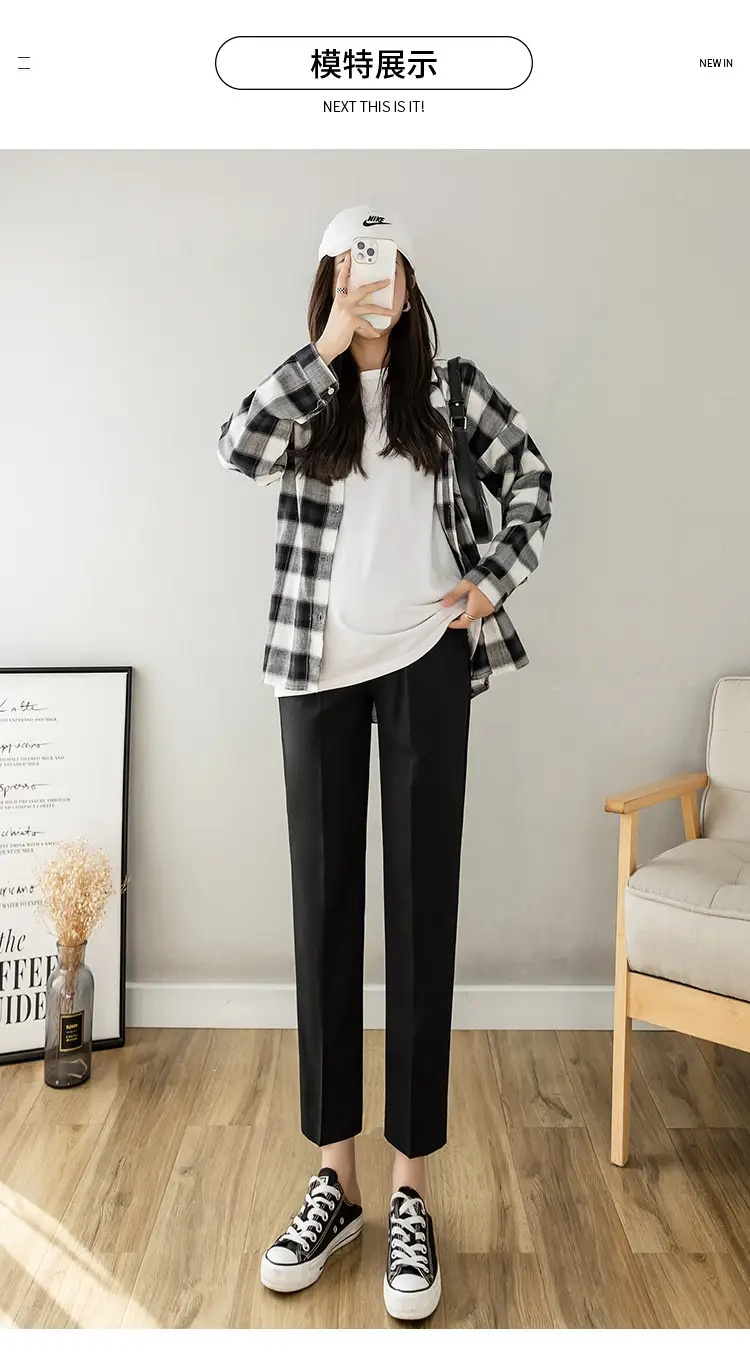 Maternity Straight-Leg Pants Spring Wear Nine Point — feature 18