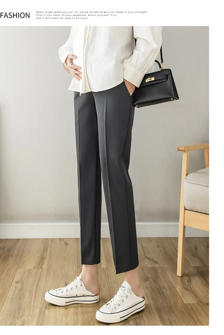 Maternity Straight-Leg Pants Spring Wear Nine Point — feature 22
