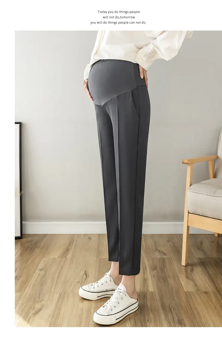 Maternity Straight-Leg Pants Spring Wear Nine Point — feature 23