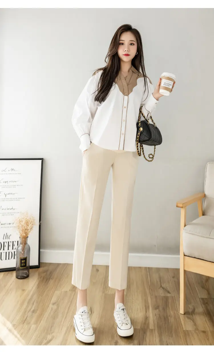 Maternity Straight-Leg Pants Spring Wear Nine Point — feature 24