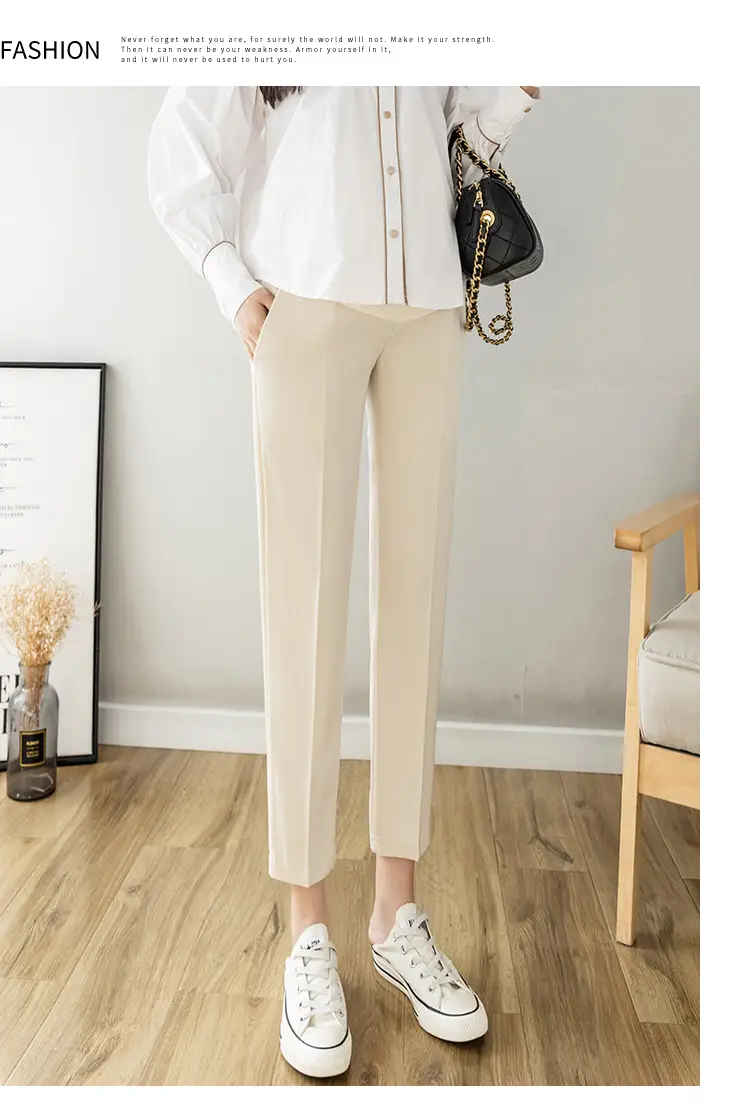 Maternity Straight-Leg Pants Spring Wear Nine Point — feature 26