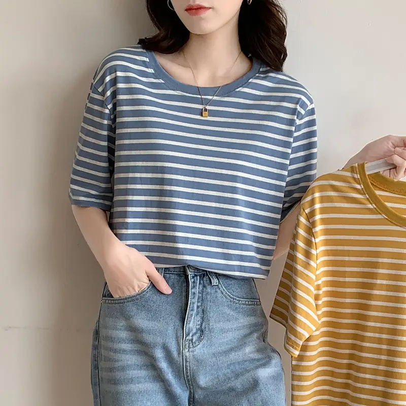 Women Striped T-Shirt Blue White 2026 - Image 9