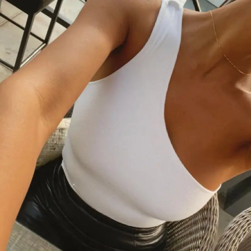 Black Cross Neck Braless Tank Top with Patchwork Design — feature 8
