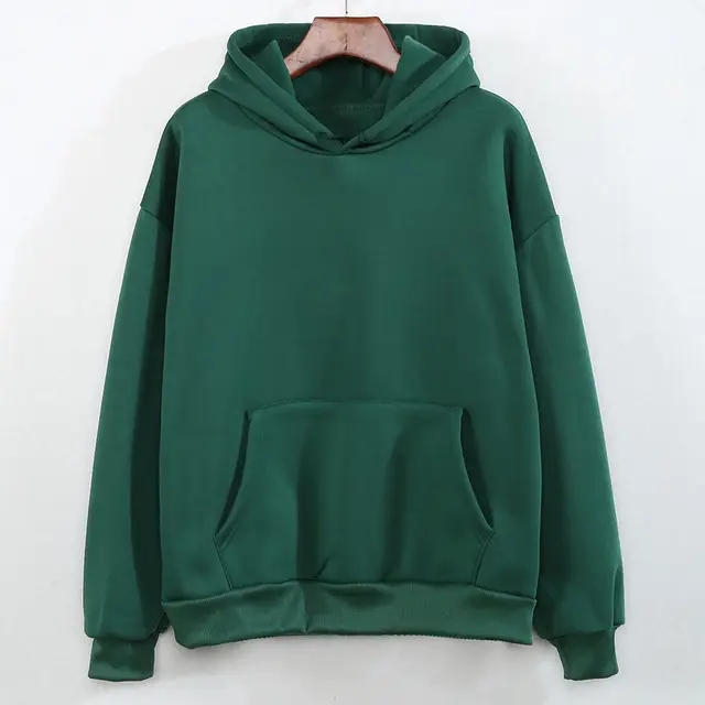 Women's Green Velvet Hoodie Large Solid Color
