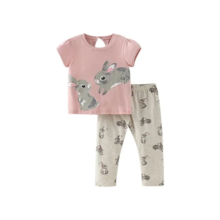 Malwee Summer Kids Bunny Cotton Suit Pink Beige - Image 8