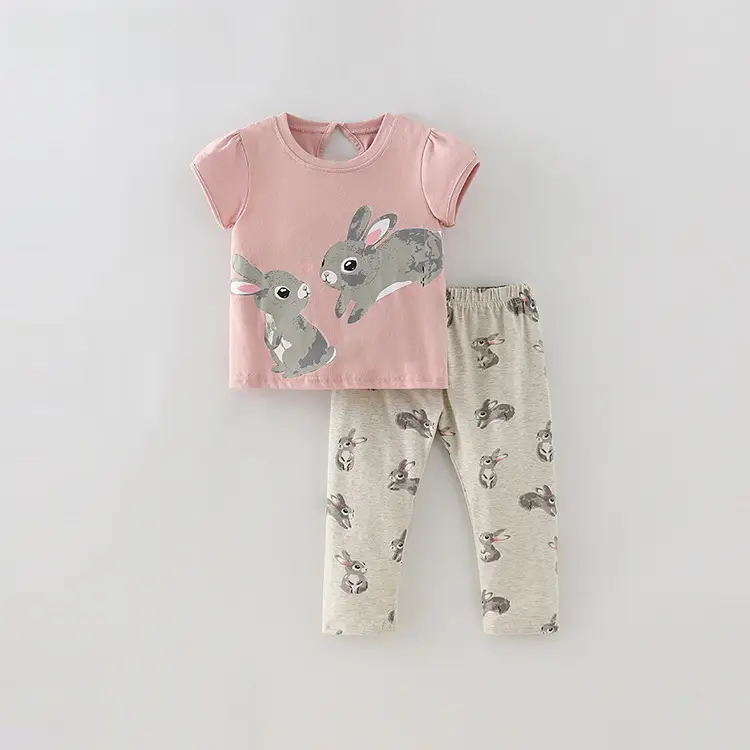 Malwee Summer Kids Bunny Cotton Suit Pink Beige - Image 2