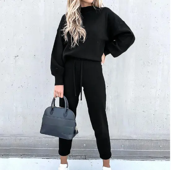 2021 Women's Turtleneck Sweatshirt Set White Pants
