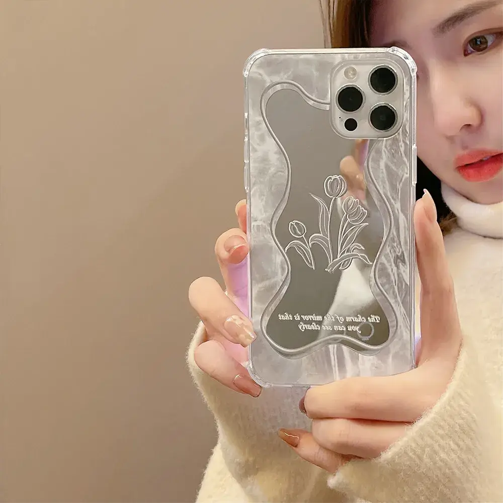 Minimalist Floral Mirror iPhone Case Clear Transparent - Image 3