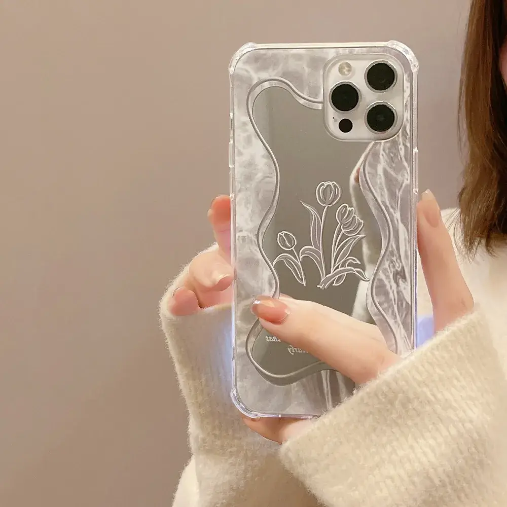 Minimalist Floral Mirror iPhone Case Clear Transparent - Image 4