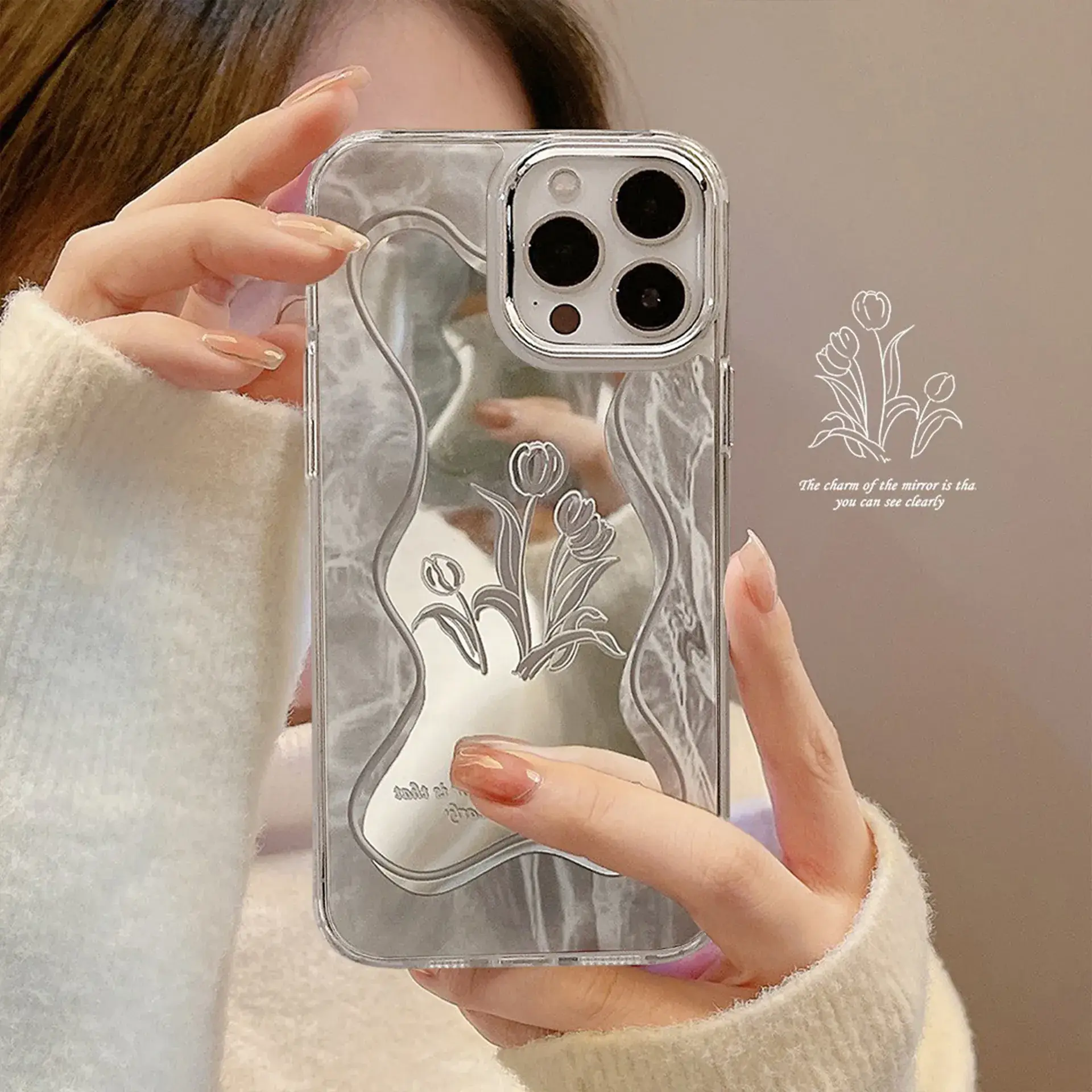 Minimalist Floral Mirror iPhone Case Clear Transparent - Image 5