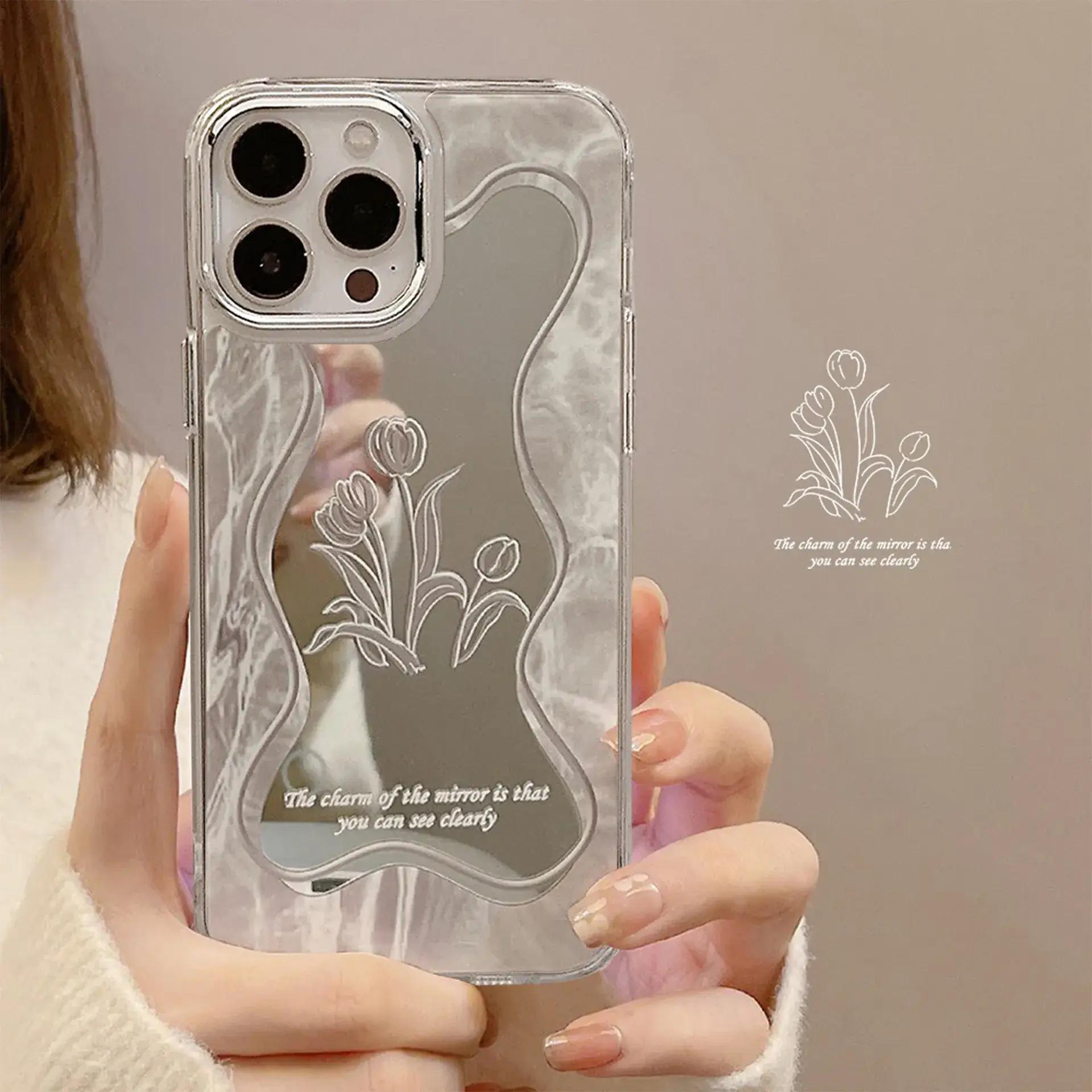 Minimalist Floral Mirror iPhone Case Clear Transparent - Image 2