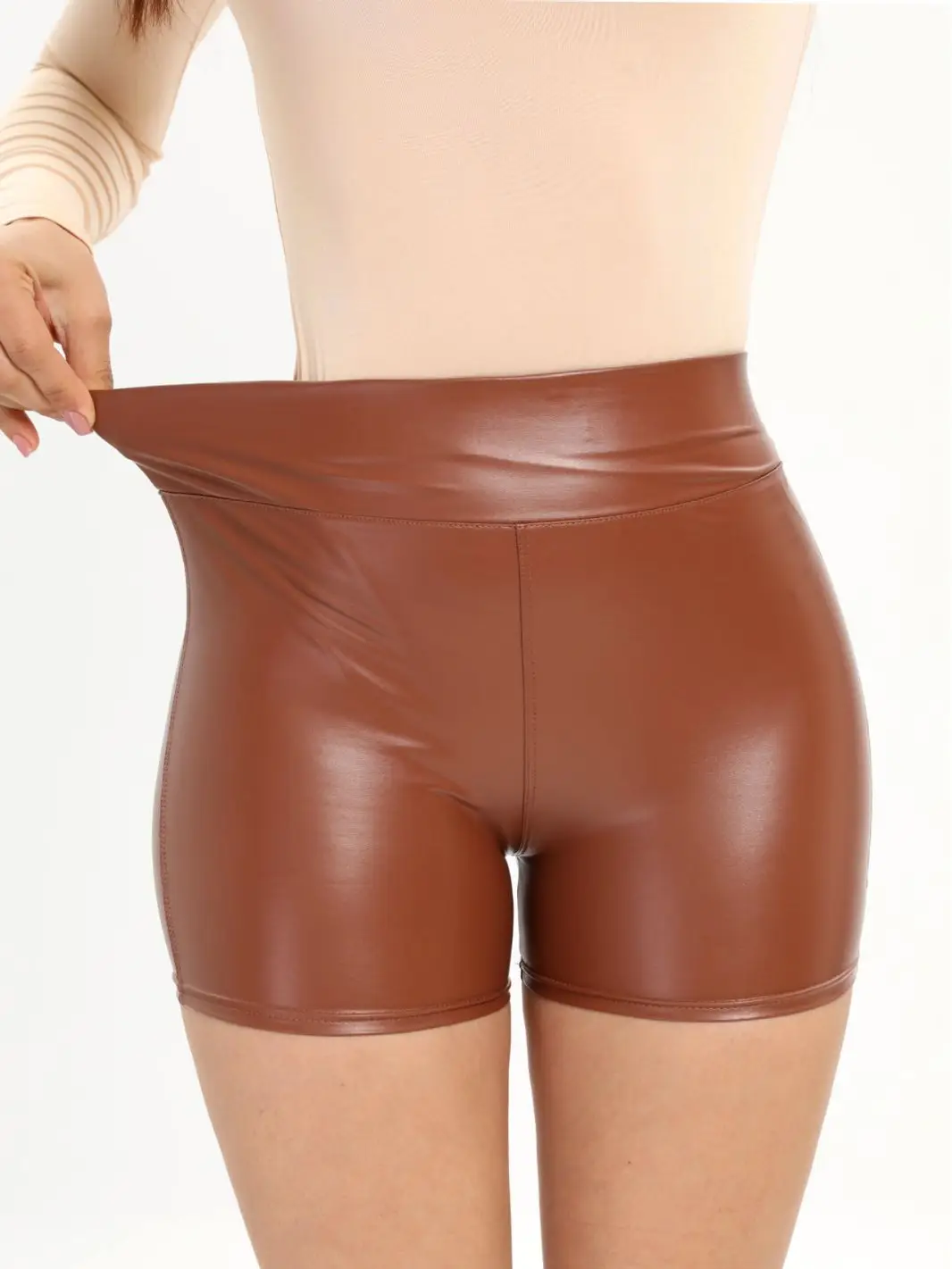 Black PU Leather High Waist Shorts for Women