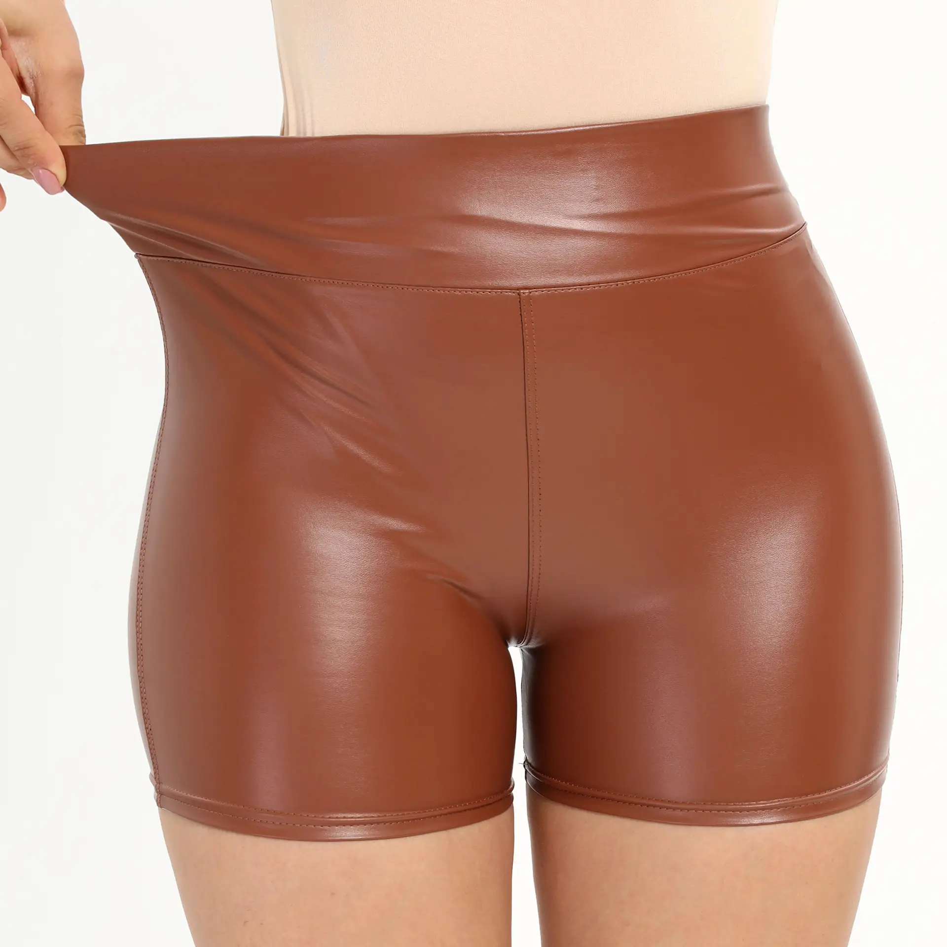 Black PU Leather High Waist Shorts for Women