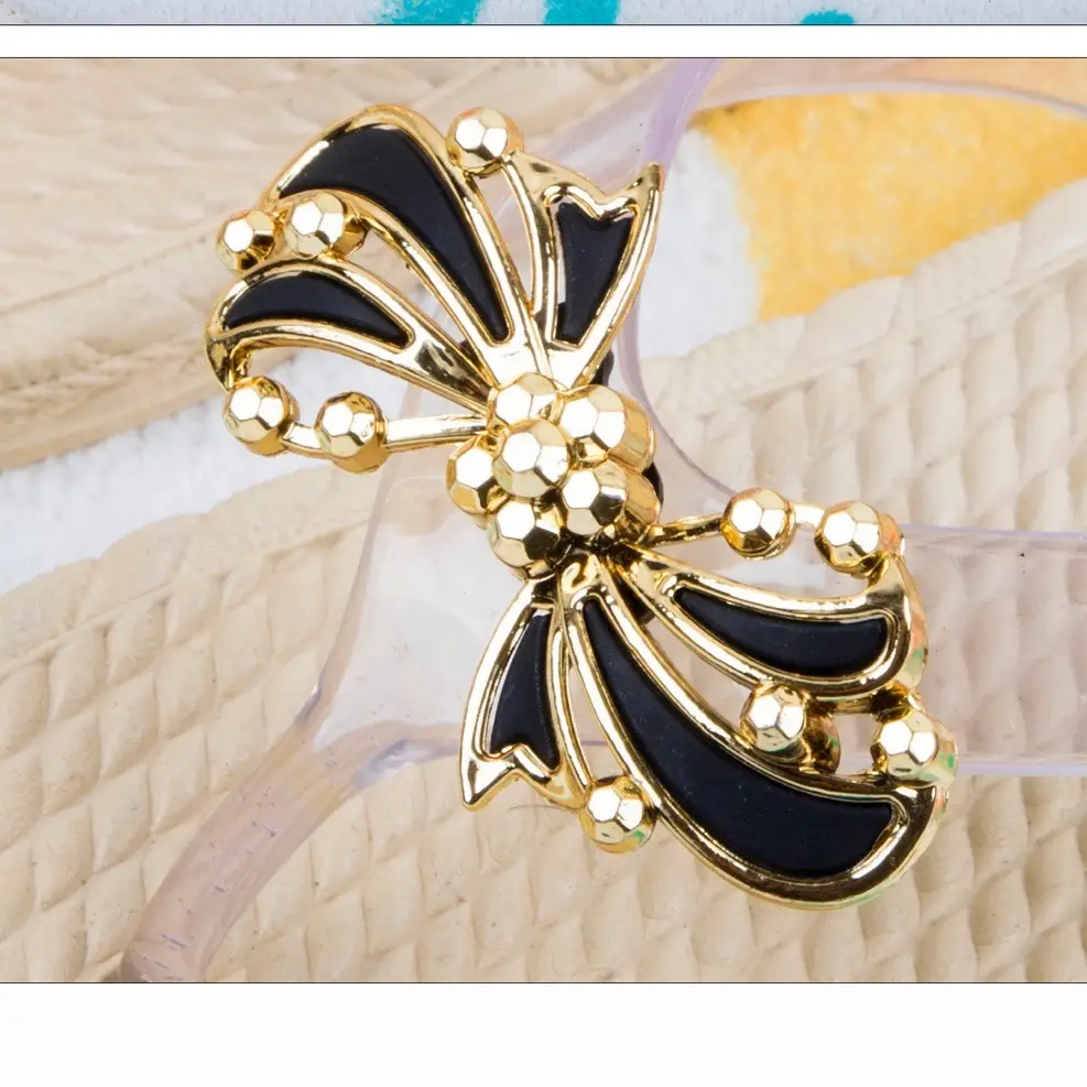 Women's Bow Gold Decor Flip Flops Summer Wear