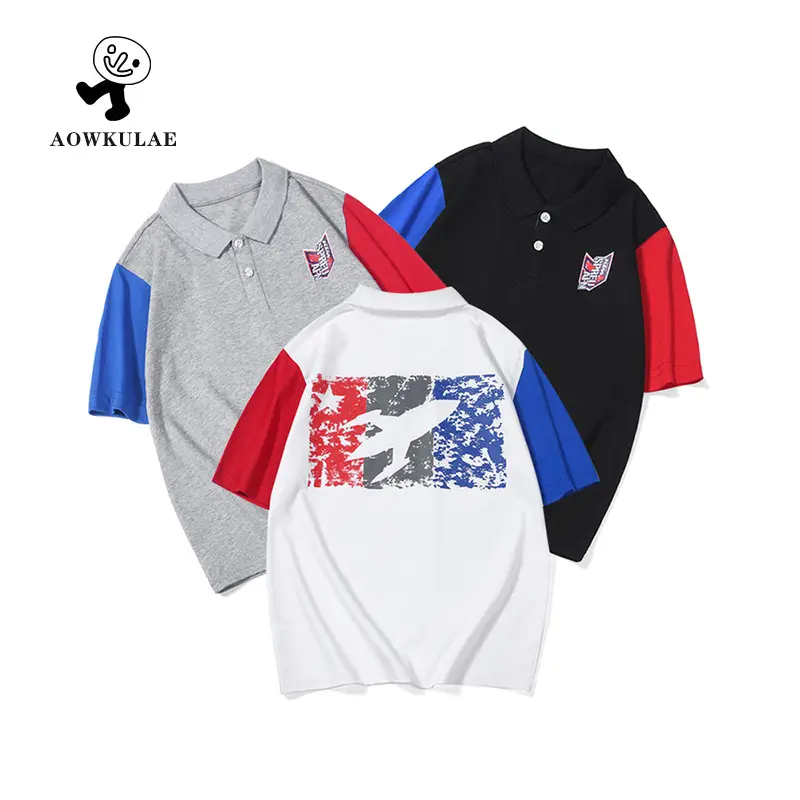 2023 Boys Korean Style Short Sleeve Polo Shirt Grey Red Blue - Image 4