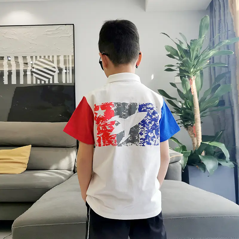 2023 Boys Korean Style Short Sleeve Polo Shirt Grey Red Blue - Image 5