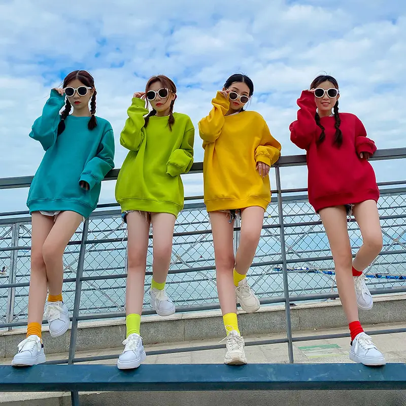 Men Women Loose Sweatshirt Turquoise Round Neck Party Dress
