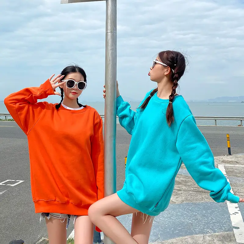 Men Women Loose Sweatshirt Turquoise Round Neck Party Dress