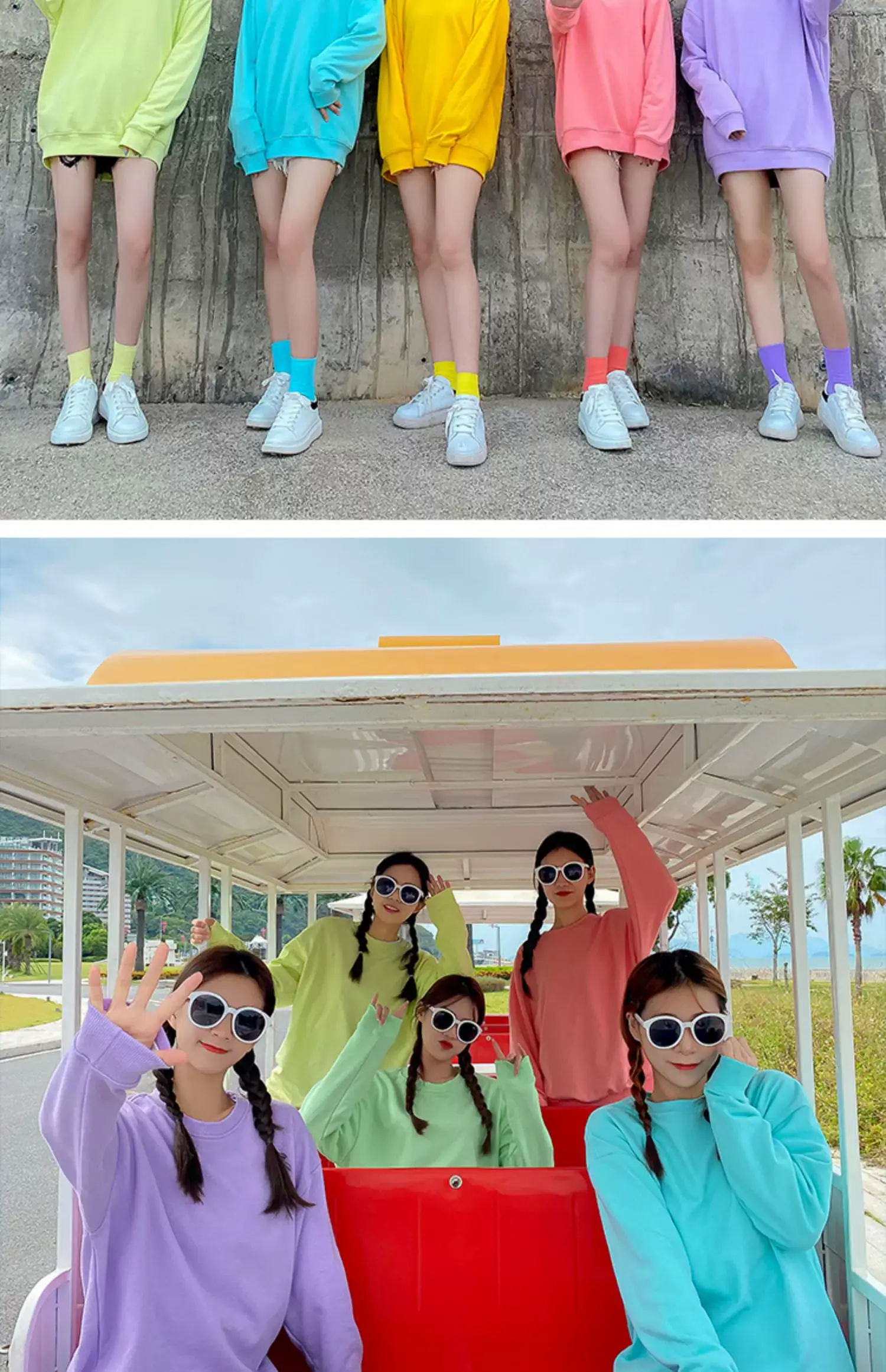 Men Women Loose Sweatshirt Turquoise Round Neck Party Dress — feature 2
