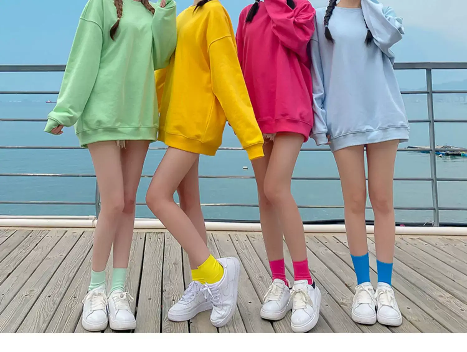 Men Women Loose Sweatshirt Turquoise Round Neck Party Dress — feature 4