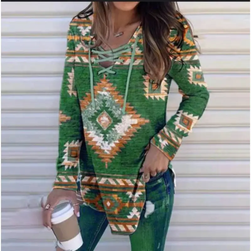 2022 V-Neck Printed Pullover Long Sleeve Women Purple - Image 5
