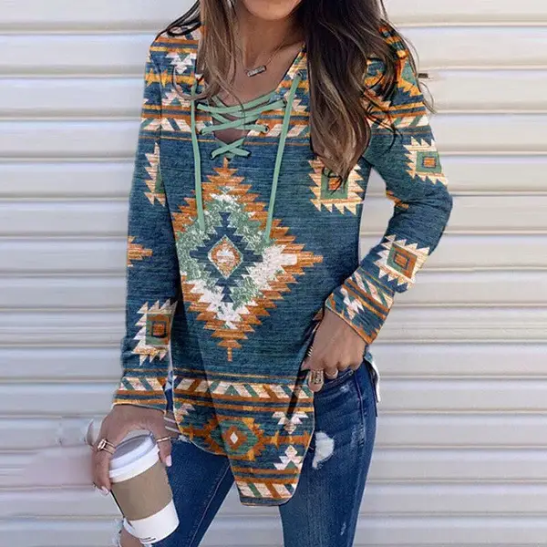 2022 V-Neck Printed Pullover Long Sleeve Women Purple — feature 5