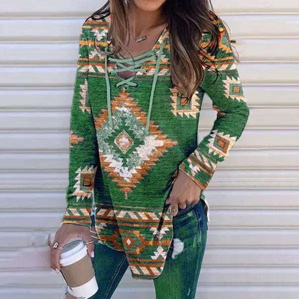 2022 V-Neck Printed Pullover Long Sleeve Women Purple — feature 7