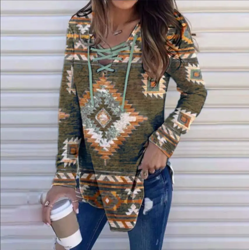 2022 V-Neck Printed Pullover Long Sleeve Women Purple — feature 8