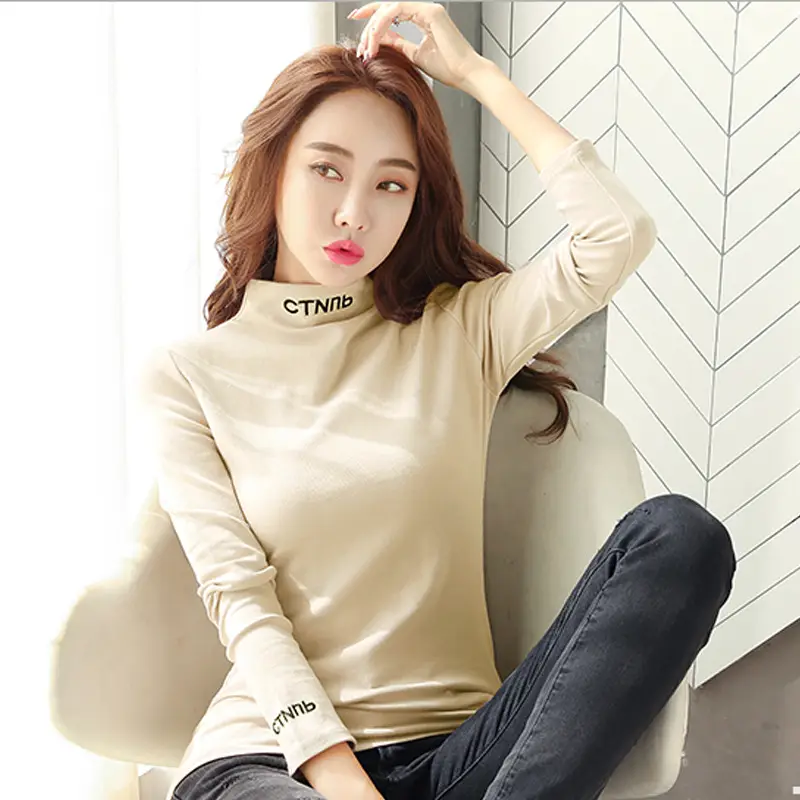 Women's Embroidered Long Sleeve T-Shirt White Winter - Image 4