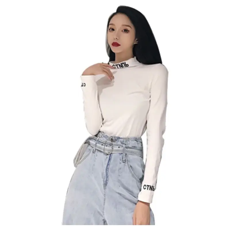 Women's Embroidered Long Sleeve T-Shirt White Winter - Image 5