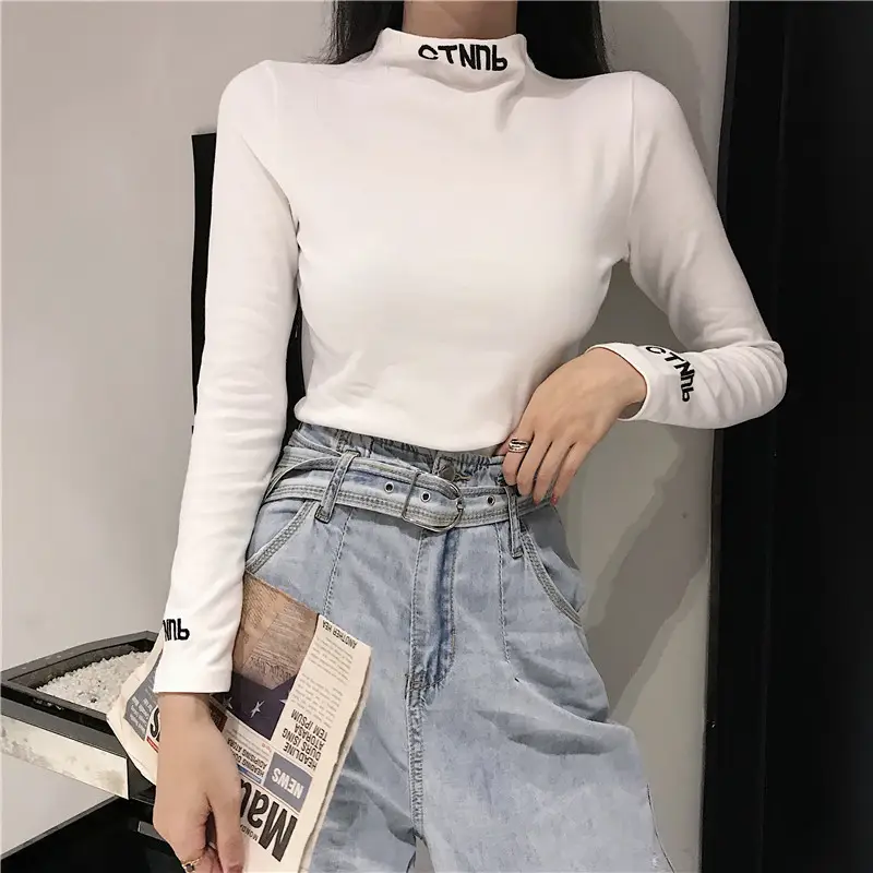 Women's Embroidered Long Sleeve T-Shirt White Winter — feature 10