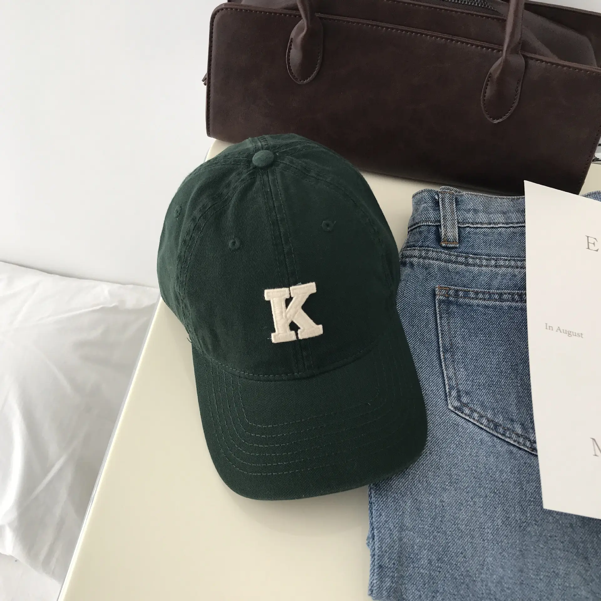 K Letter Baseball Cap Green Women Men - Image 13