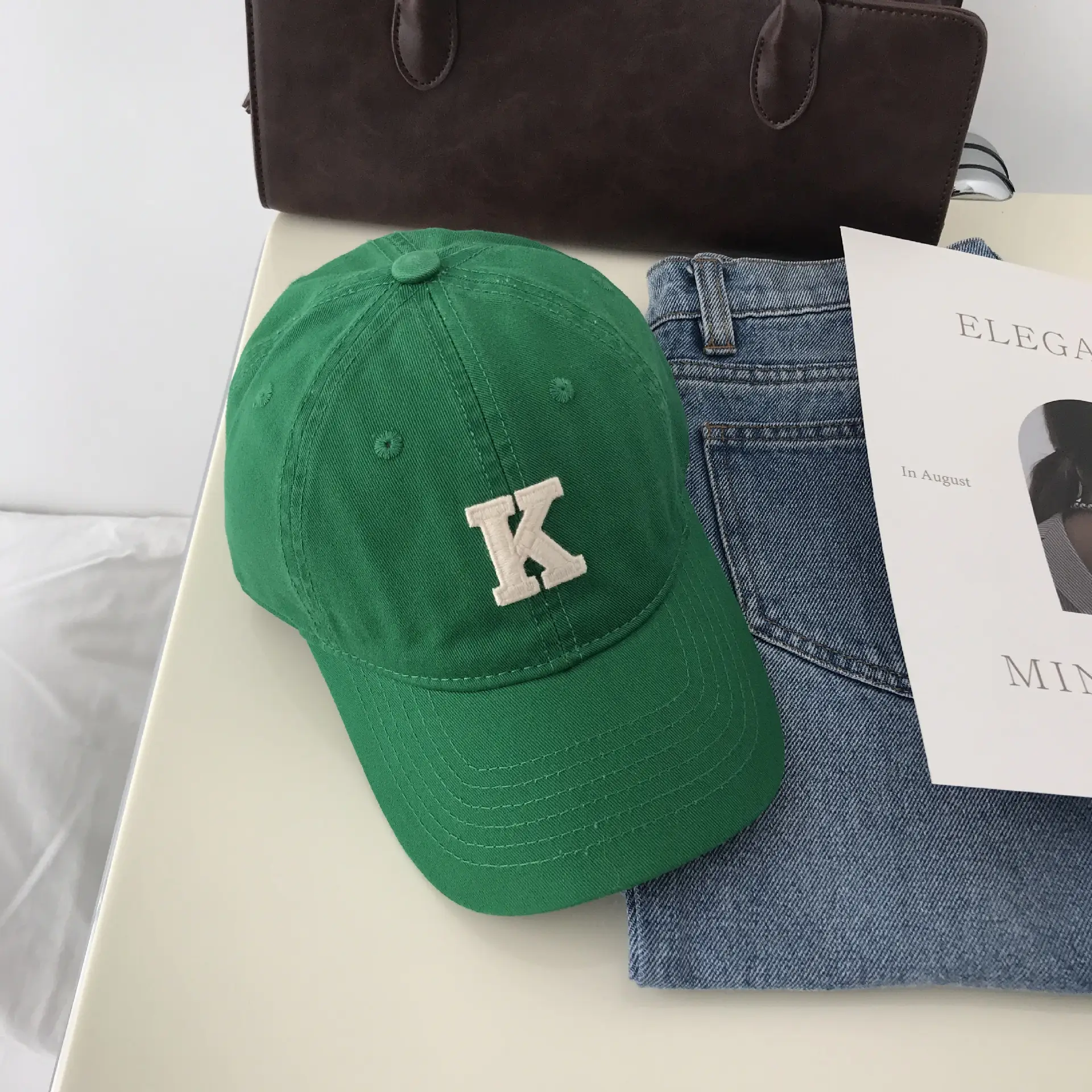 K Letter Baseball Cap Green Women Men - Image 6