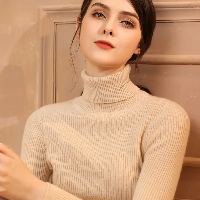 Women's 2021 Turtleneck Sweater Yellow Slim Fit - Image 11