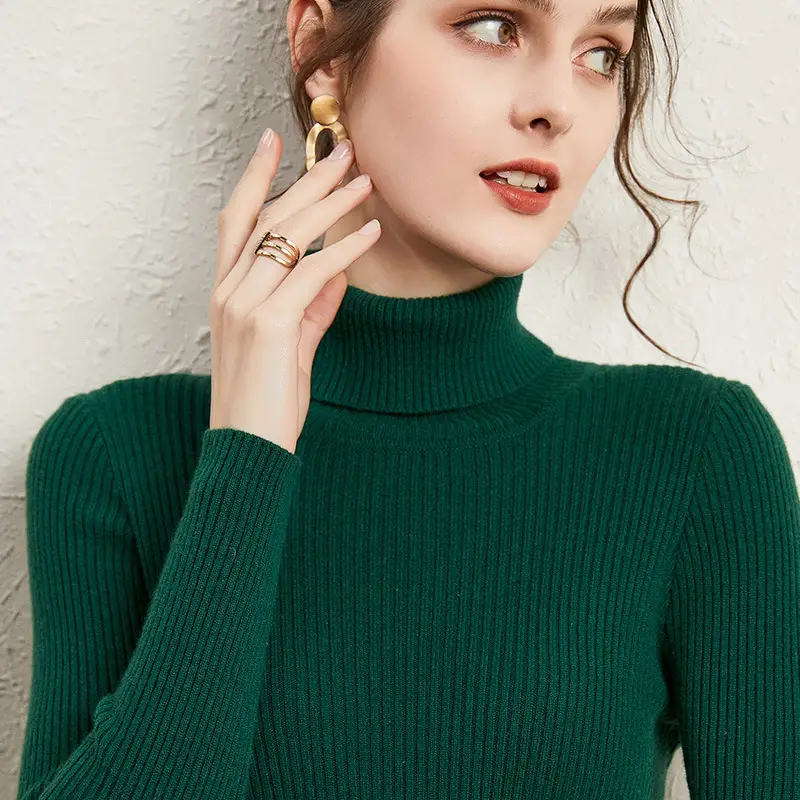 Women's 2021 Turtleneck Sweater Yellow Slim Fit - Image 12