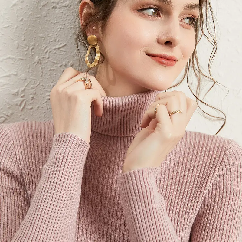 Women's 2021 Turtleneck Sweater Yellow Slim Fit - Image 13