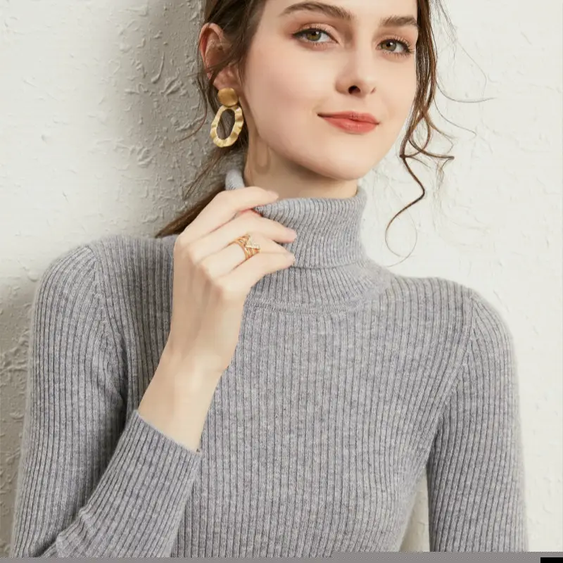 Women's 2021 Turtleneck Sweater Yellow Slim Fit - Image 14