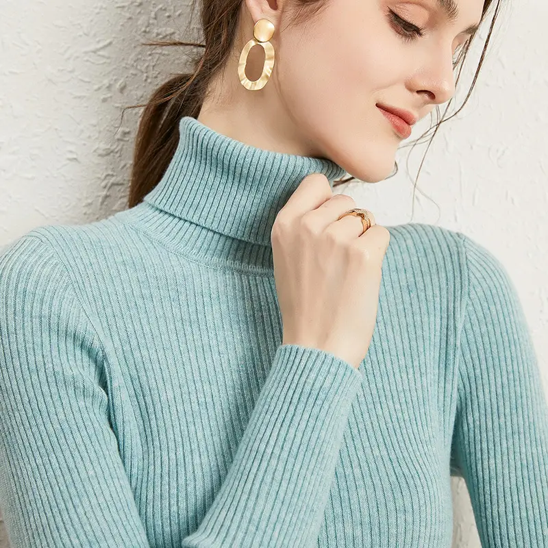 Women's 2021 Turtleneck Sweater Yellow Slim Fit - Image 15
