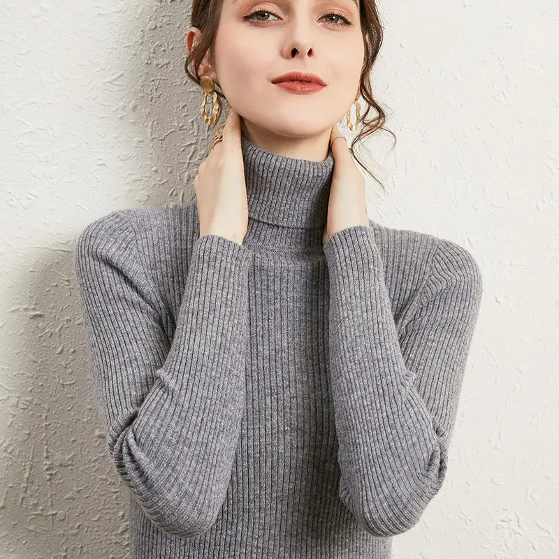 Women's 2021 Turtleneck Sweater Yellow Slim Fit - Image 19