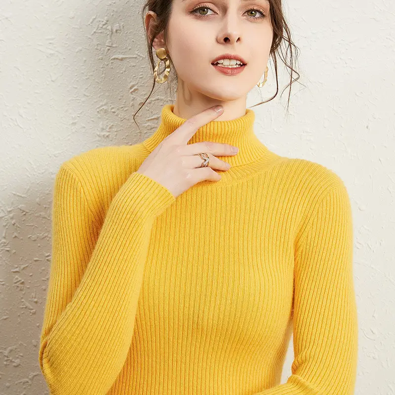 Women's 2021 Turtleneck Sweater Yellow Slim Fit - Image 2