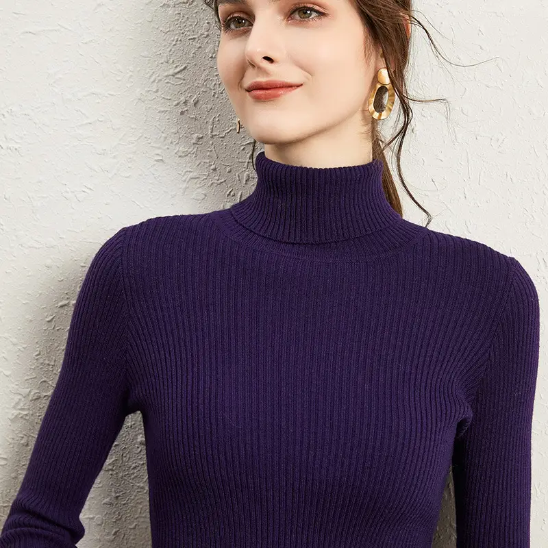 Women's 2021 Turtleneck Sweater Yellow Slim Fit - Image 20